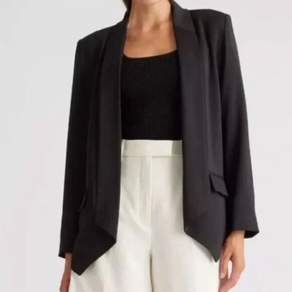 Quince Black Open-Front Blazer Jacket Crepe Loose Fit Classic Size Small Women's - Picture 1 of 11